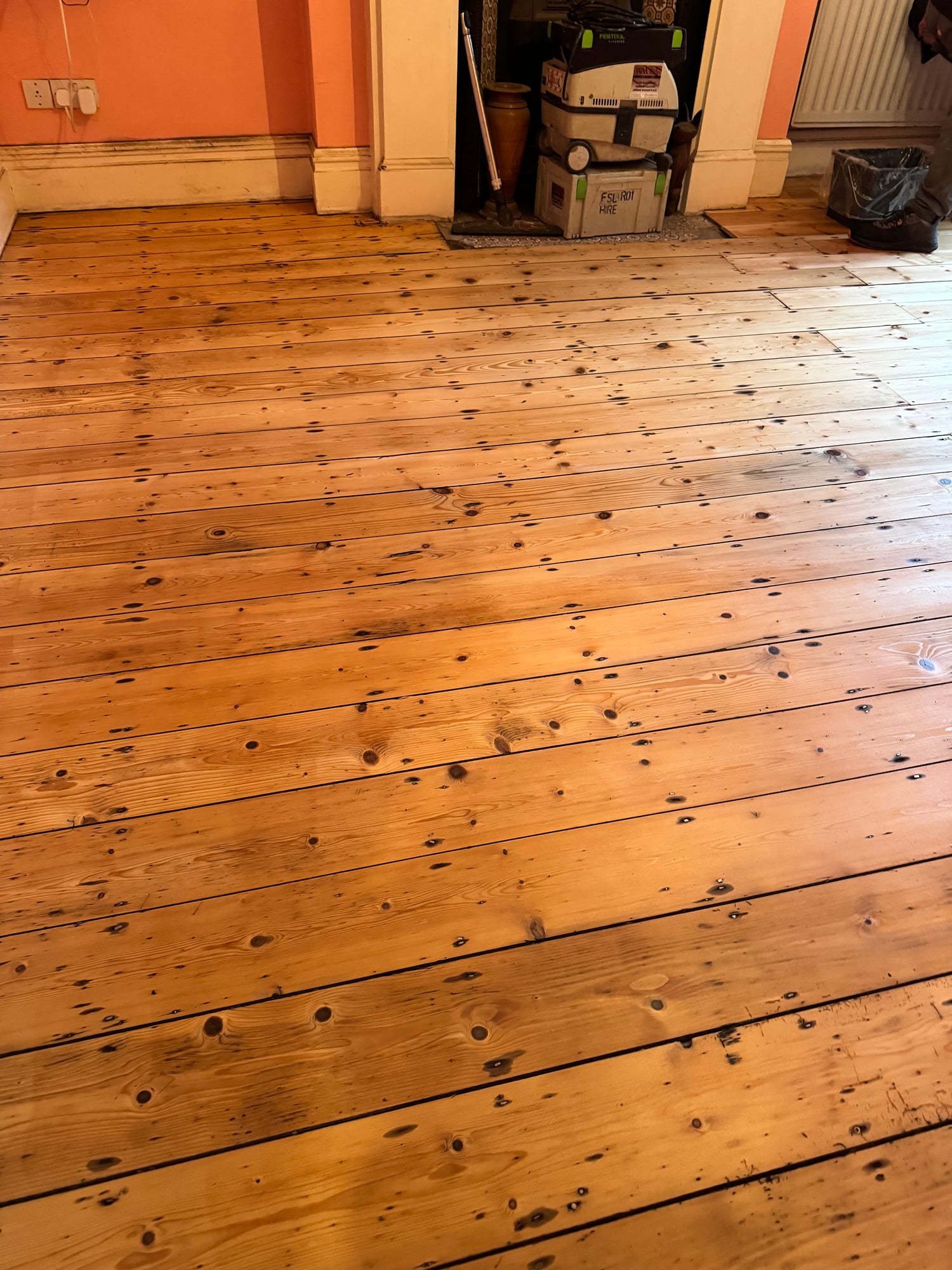 Pine floor before sanding