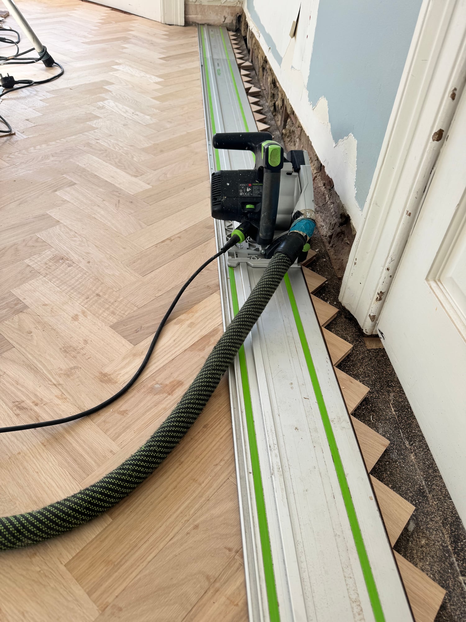 Restored oak floor in a hallway