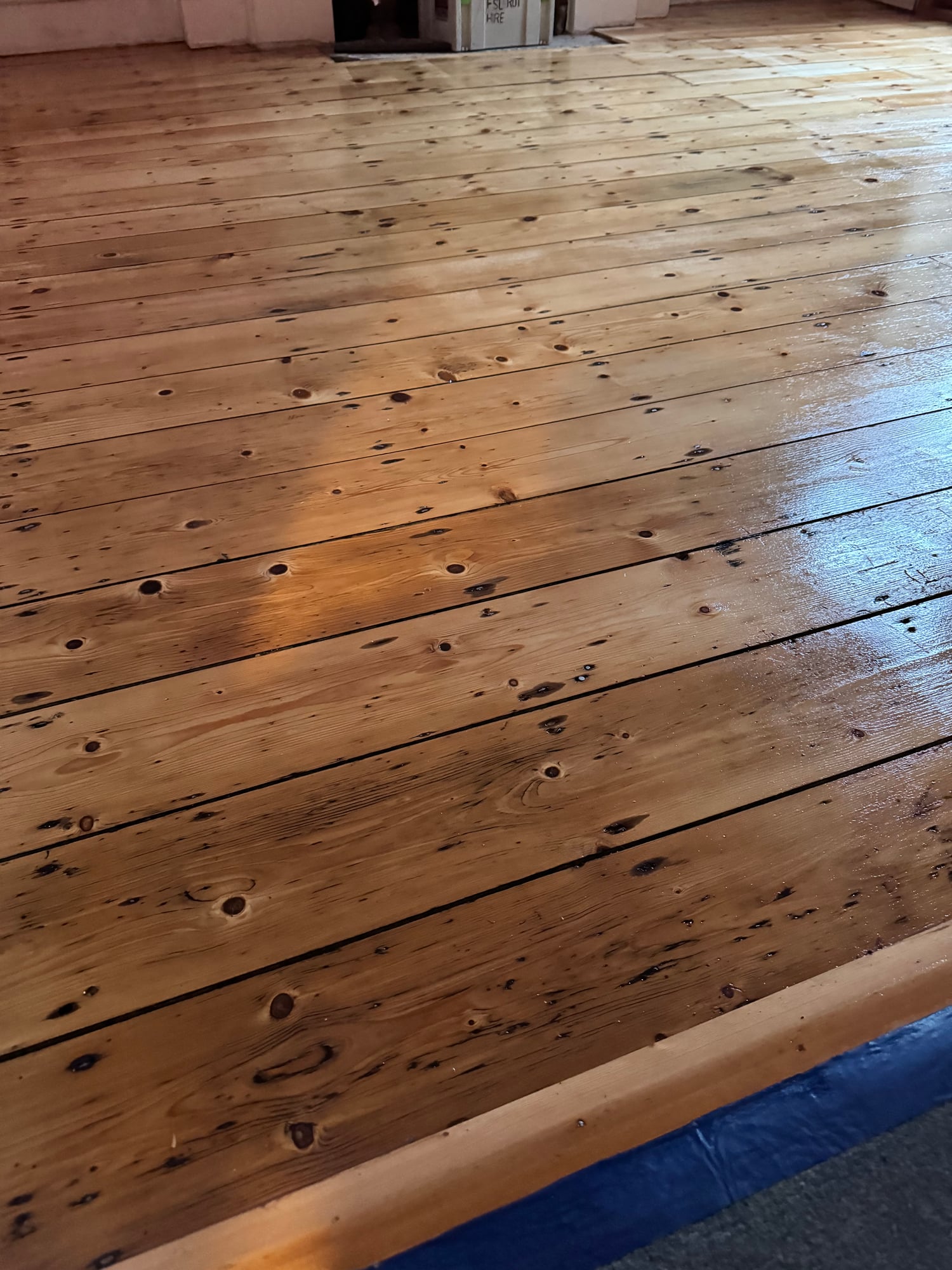 Sanded pine floorboards