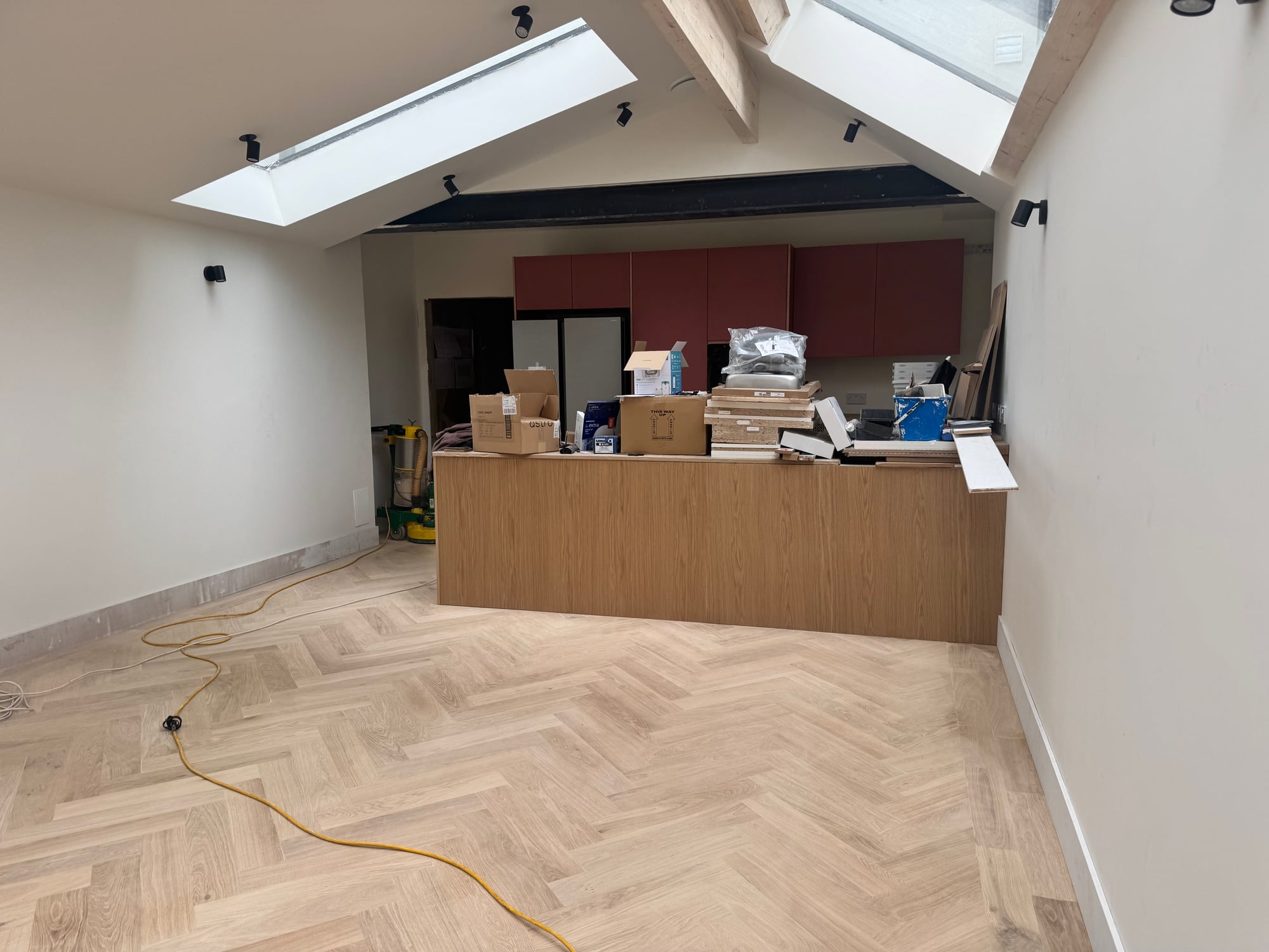 Newly laid herringbone in a loft conversion