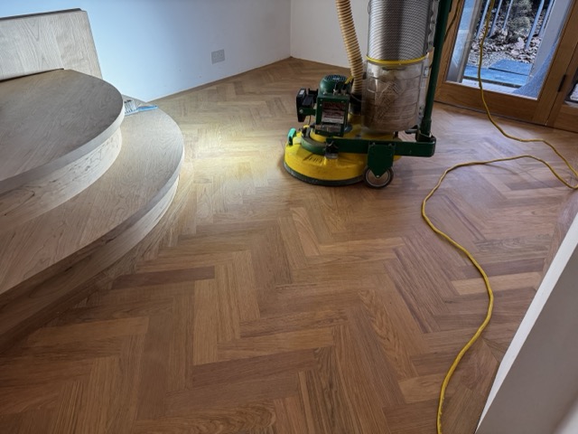 Refinished engineered oak floor in a Richmond living room