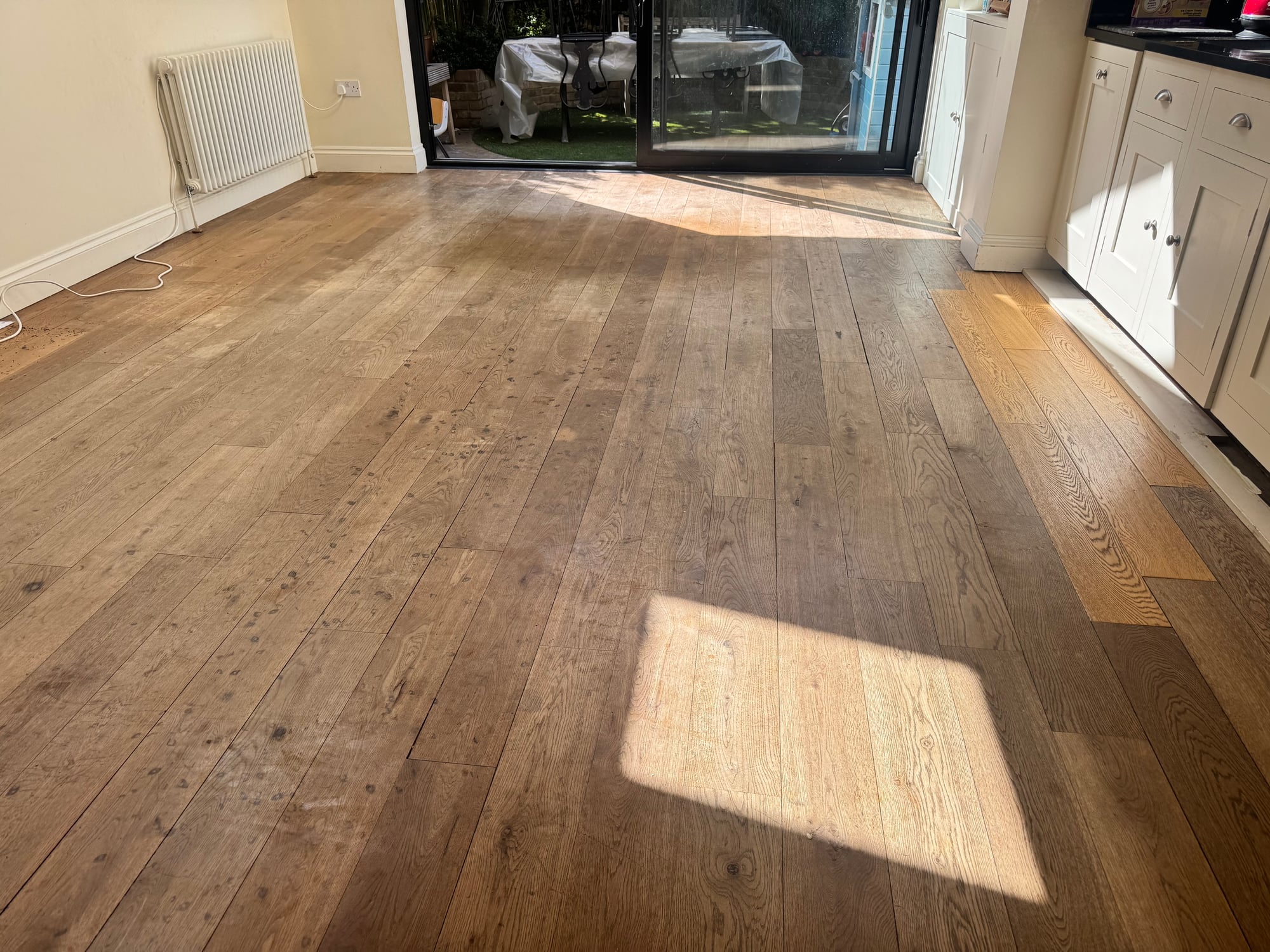 Refinished engineered oak boards