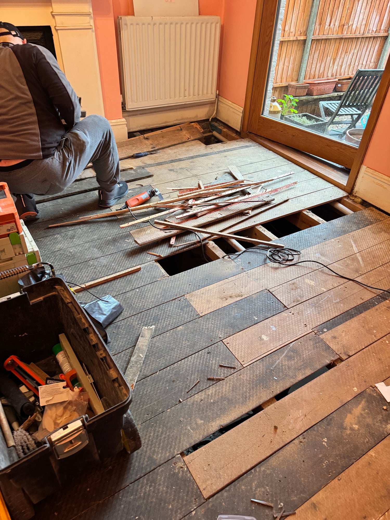 Sanded floorboards in a stair landing